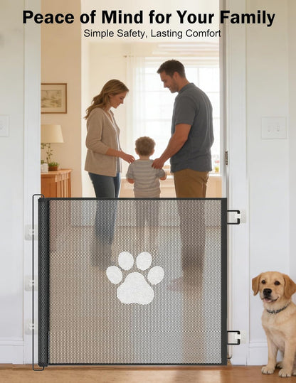 Retractable Mesh Pet Gate, Extra Tall 31'' Adjustable Width Up to 51/43 Inches for Doorways Stairs Hallways, Indoor Outdoor Dog Safety Barrier Net Panel (51'' Width)