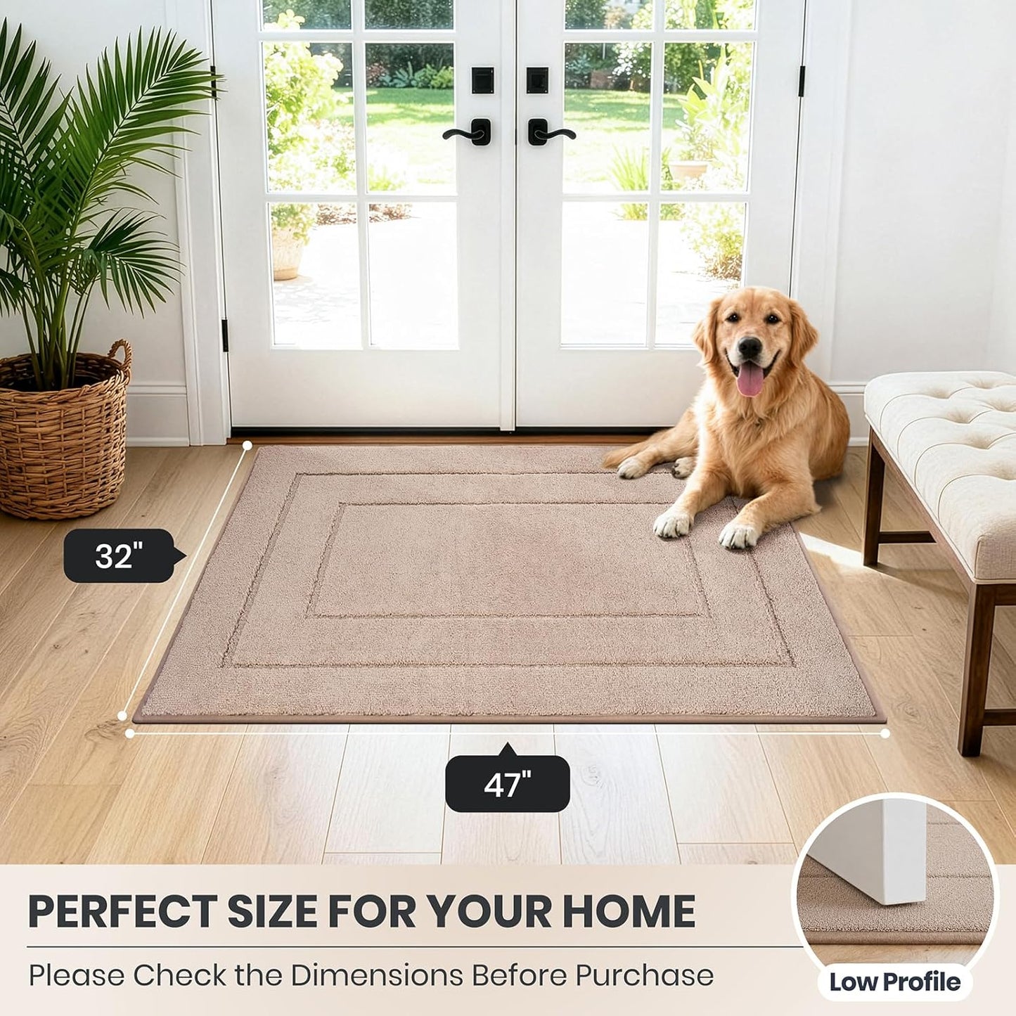 PURRUGS Dirt Trapping Door Mat 32" x 47", Non-Slip/Skid Machine Washable Entryway Rug, Dog Doormat, Super Absorbent Welcome Mat for Muddy Wet Shoes and Paws, Grayish Brown