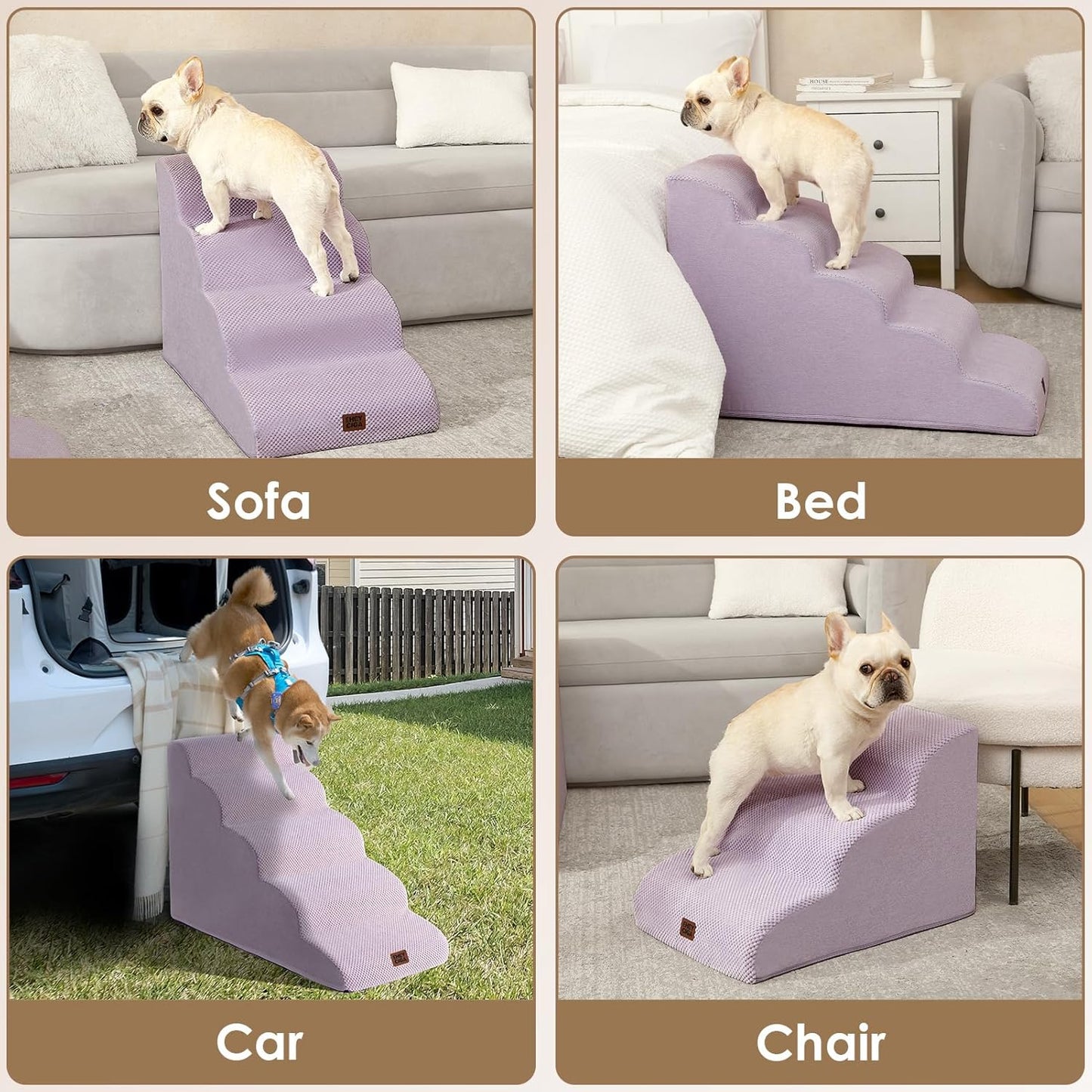 EHEYCIGA Curved Dog Stairs Ramp for High Beds 19.7" H, 4-Step Dog Steps for Small Dogs and Cats, Pet Stairs for High Bed Climbing, Non-Slip Balanced Pet Step Indoor, Grey