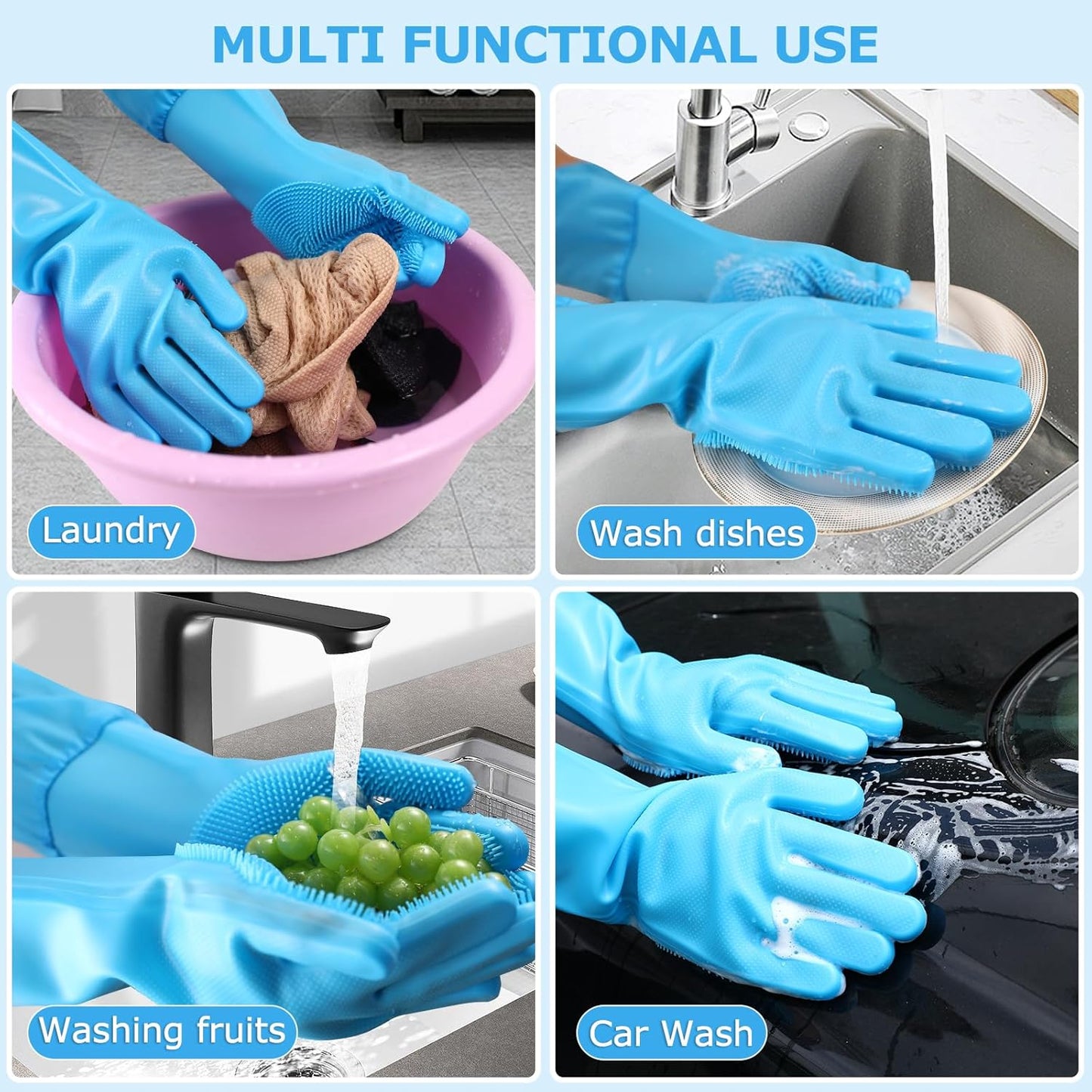 Dog Washing Gloves | Pet Grooming Gloves | Extra Long Arms (17.3") for Cats & Dogs | Massage & Hair Removal Pet Glove (Hazy Blue)