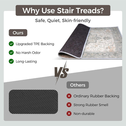 sarben Non Slip Stair Treads for Wooden Steps 15PCS - 8"x30" Indoor Safety Carpet, Edging Mats with TPE Adhesive Backing, Pet and Elderly Friendly Stair Rugs (Taupe) - Colors A