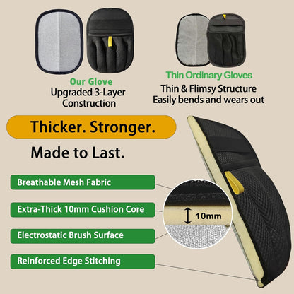 Pet Hair Removal Glove for Dogs & Cats- Upgraded 10mm Thickened Electrostatic Magic Brush- Pet Hair Remover Glove for Couch, Furniture, Clothes, Car & Carpet, Reusable Pet Hair Removal Tool