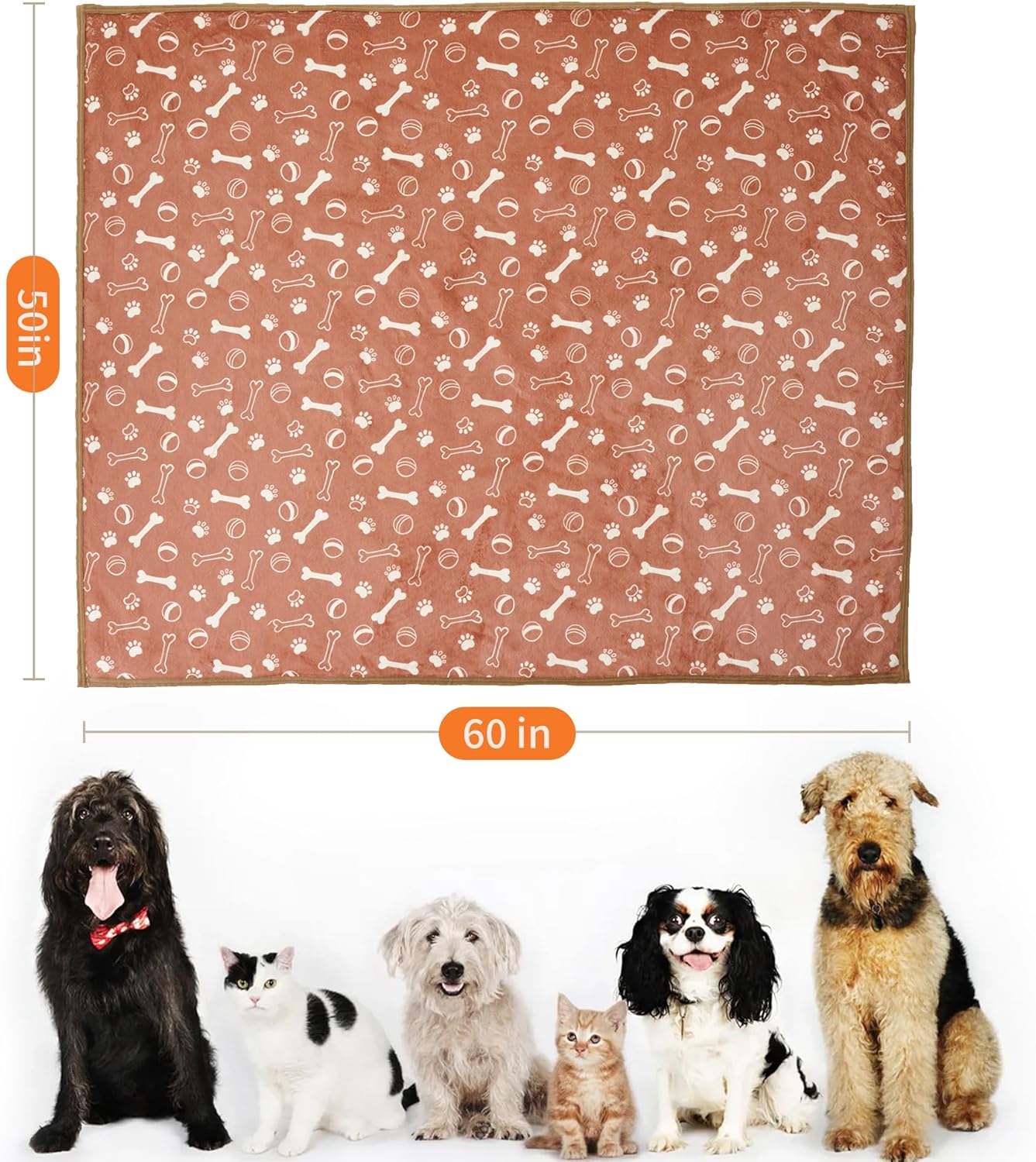 Waterproof Dog Blankets Pet Blanket 50"x60", Soft Fluffy Sofa Car Bed Protector, Reversible Sherpa Fleece Dog Blanket for Large Dogs (Dark Grey-Paws)