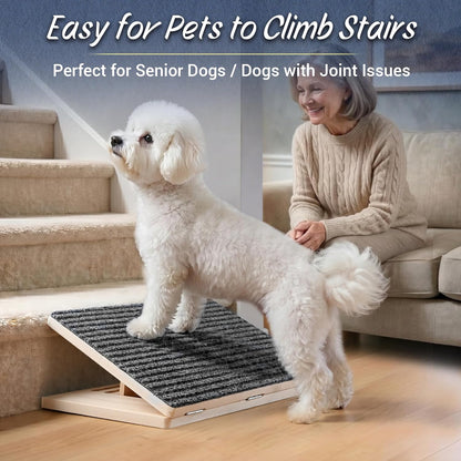 Dog Ramp for Stairs 2 Pack - Adjustable Wooden Stair Wedges for Small Dogs, Foldable Indoor Dog Stair Ramp with Triangular Support and Non-Slip Pads for Senior and Short-Legged Pets