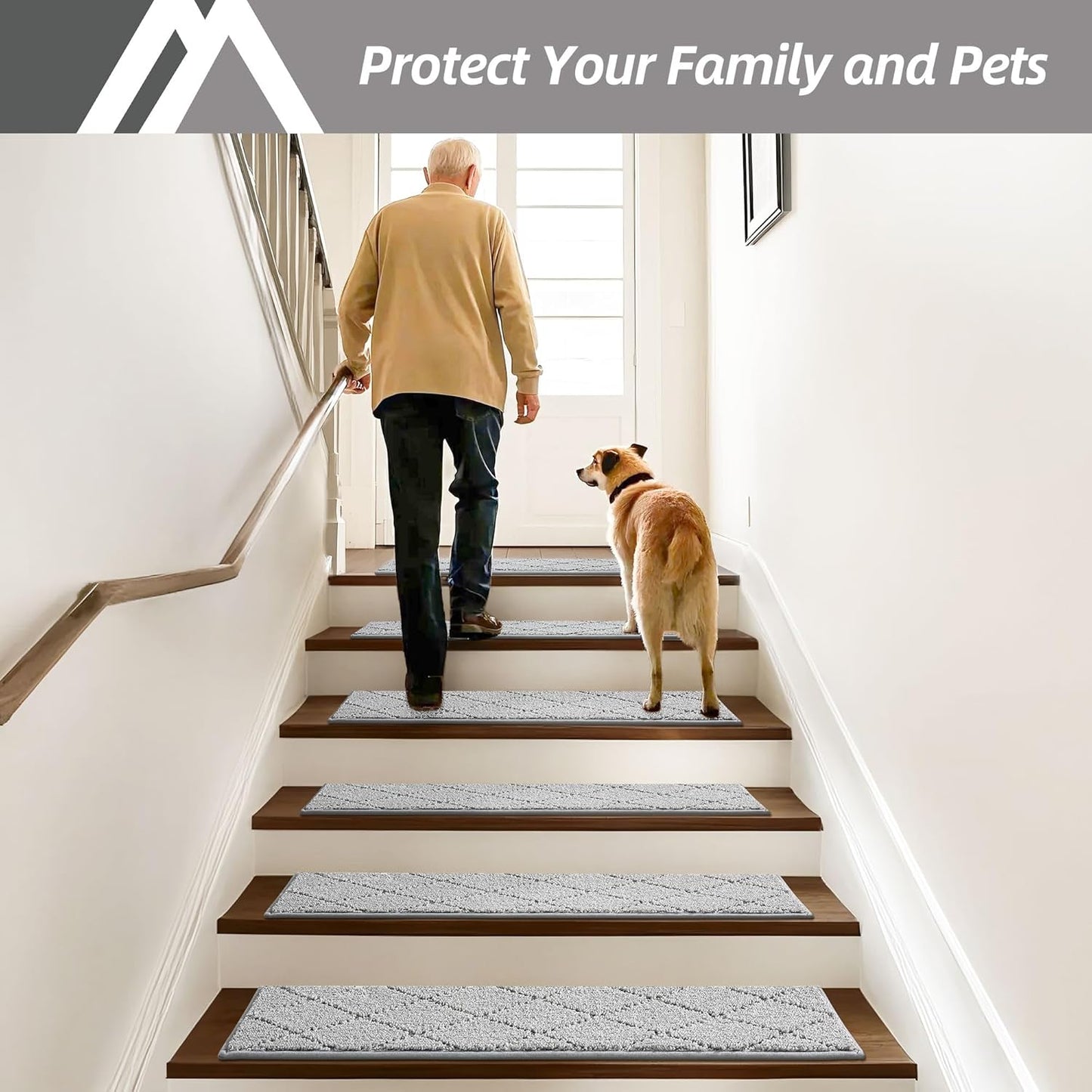 COSY HOMEER Edging Stair Treads Non-Slip Carpet Mat 28inX9in Indoor Stair Runners for Wooden Steps, Edging Stair Rugs for Kids and Dogs, 100% Polyester TPE Backing (7pc, Beige)