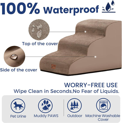 GoGoBunny Ramp Dog Stairs for Couch Sofa and Chair 15.7" H, 3-Step Pet Steps for Small Dogs and Cats, Non-Slip Waterproof Fabric Cover, Stable and Balanced Indoor Step, Pets Friendly, Grey