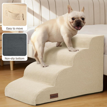 Aodisman Dog Ramp and Stairs for Small Dogs & Cats,3-Step Pet Stairs for Couch Sofa and Chair,Indoor Anti-Slip Dog Stairs for Old Cats and Puppy,Beige