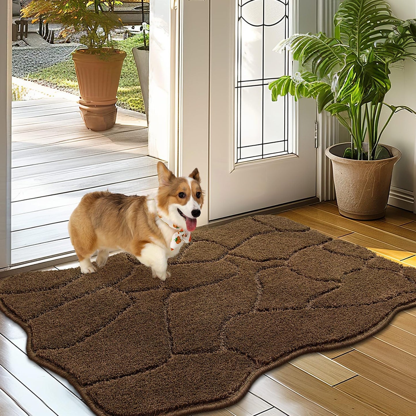 BSICPRO Large Dog Door Mat for Mud Paws, 22x47 Absorbent Dirt Trapper Long Door Mat, Non-Slip Washable Mud Mat for Dogs, Microfiber Soft Pet Rug Mat for Entryway, Dog Paws, Patio (Gray)