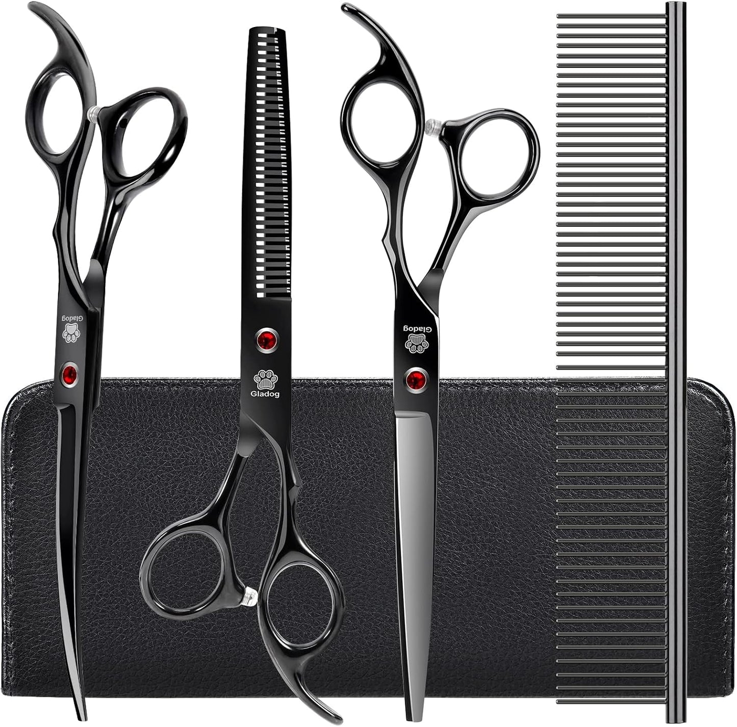 GLADOG Professional 5 in 1 Dog Grooming Scissors Set with Safety Round Tips, Sharp and Heavy-duty Pet Grooming Shears for Cats
