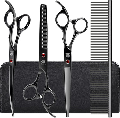 GLADOG Professional 5 in 1 Dog Grooming Scissors Set with Safety Round Tips, Sharp and Heavy-duty Pet Grooming Shears for Cats