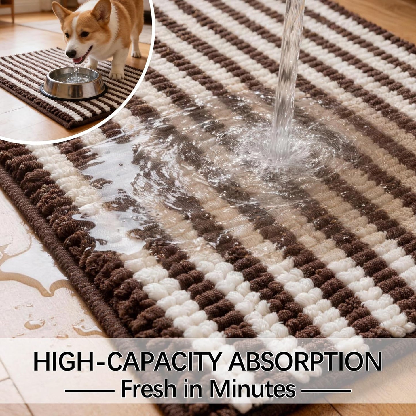 Dog Door Mat for Muddy Paws - Absorbent Quick-Dry Non-Slip Washable Chenille Pet Rug, Indoor Entryway Mat for Front Door & Crate (Brown, 24" L*16" W)