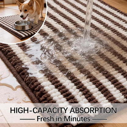 Dog Door Mat for Muddy Paws - Absorbent Quick-Dry Non-Slip Washable Chenille Pet Rug, Indoor Entryway Mat for Front Door & Crate (Brown, 24" L*16" W)