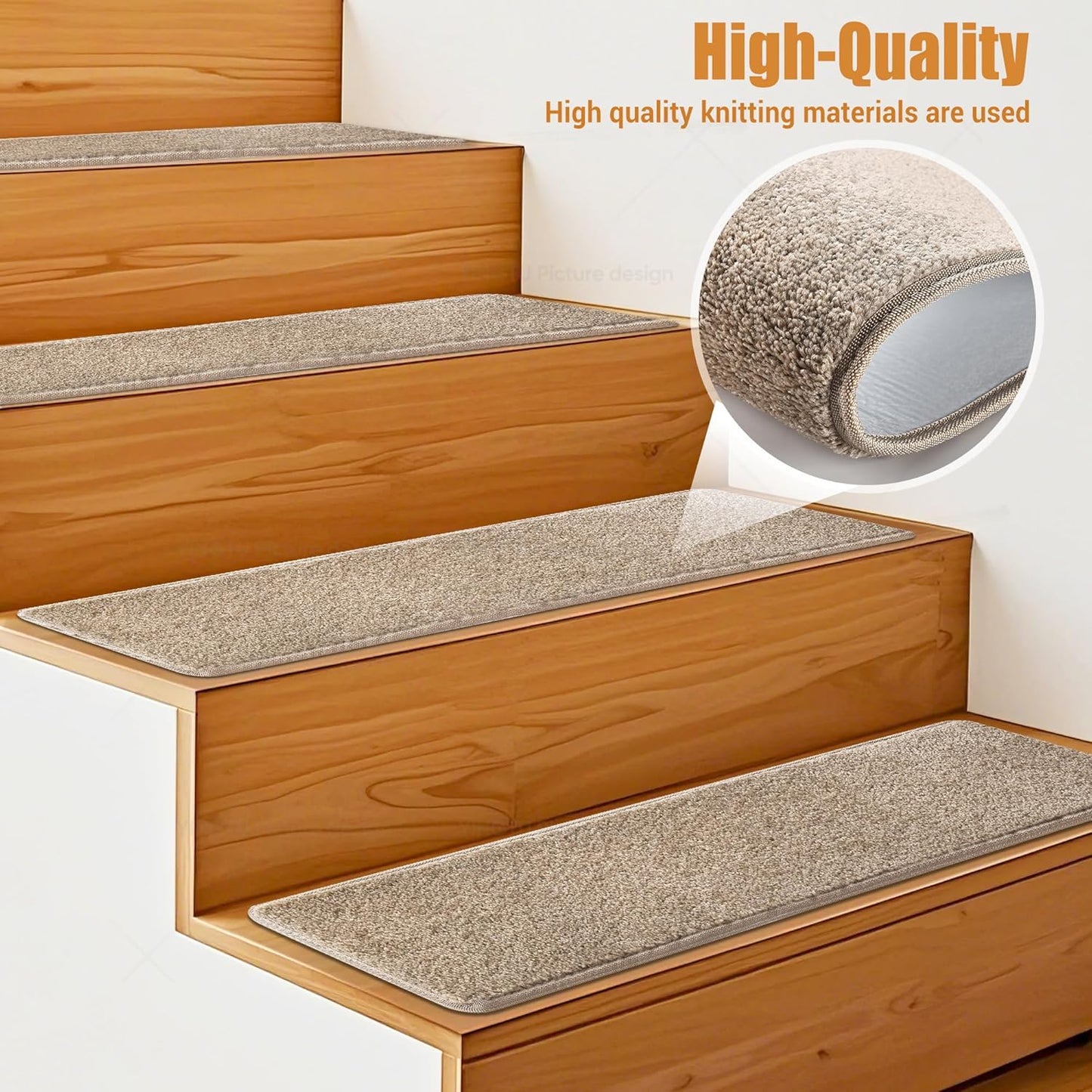 PURE ERA Bullnose Carpet Stair Treads Set Tape Free Non-Slip Indoor Stair Protectors Pet Friendly Rugs Covers Soft Skid Resistant Washable Reusable 9.5" x 30"(14 Pieces,Cream Gray)
