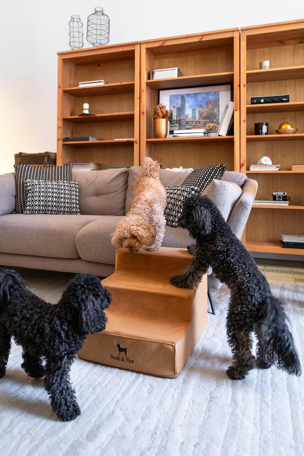 Noah & Paw Dog Stairs, Dog Ramp for Bed (20" Extra Wide) Pet Stairs for High Bed, Design to Fit Small and Large Breeds, Durable 5 Pet Steps for Couch (35 Foam Density) Leather Collection