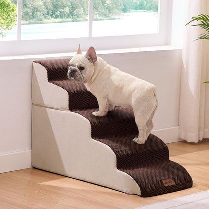 ZOMISIA Dog Stairs Ramp for High Beds Up to 25" - 5 Step Pet Stairs for Small to Large Dogs, 35D Foam Dog Steps for Couch with Non-Slip Bottom Grey