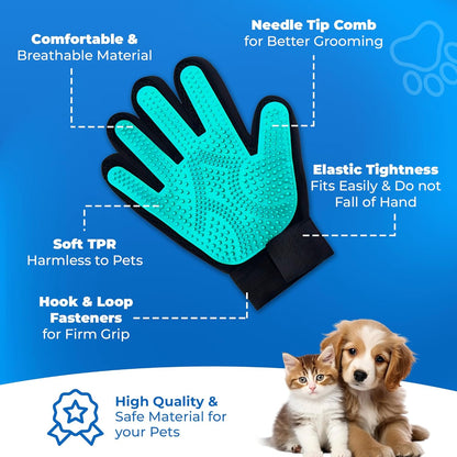 Pet Hair Removal Glove for Dogs & Cats – Dog Grooming Gloves for Shedding, Pet Hair Remover Glove – Pet Grooming Gloves, Cat Grooming Gloves & Cat Brush Glove (Glove + Finger Toothbrush Kit)