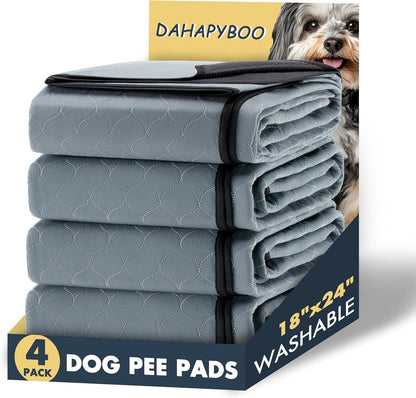 DAHAPYBOO Washable Pee Pads for Dogs,4 Pack Reusable Puppy Pads for Dogs,18x24 Non-Slip Waterproof Pet Training Pads for Crate, Playpen, Bed, Sofa,Whelping Box, Potty Training