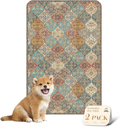 nunubaby Washable Pee Pads for Dogs, Stylish, Non-Slip and Leak-Proof Pee Pads. Reusable Potty Pads for Dogs for Crates and Floors.(Beige/Multi, 24" x48" )