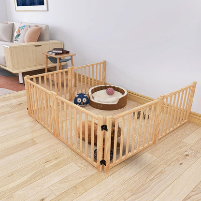 YOCAN Non-Painted Wood FreeStanding Pet Gate for Dogs,Wooden Dog Gates for Doorways, Stairs,The House, Dog Fences Indoor Puppy Gate-2 Panel H:23”