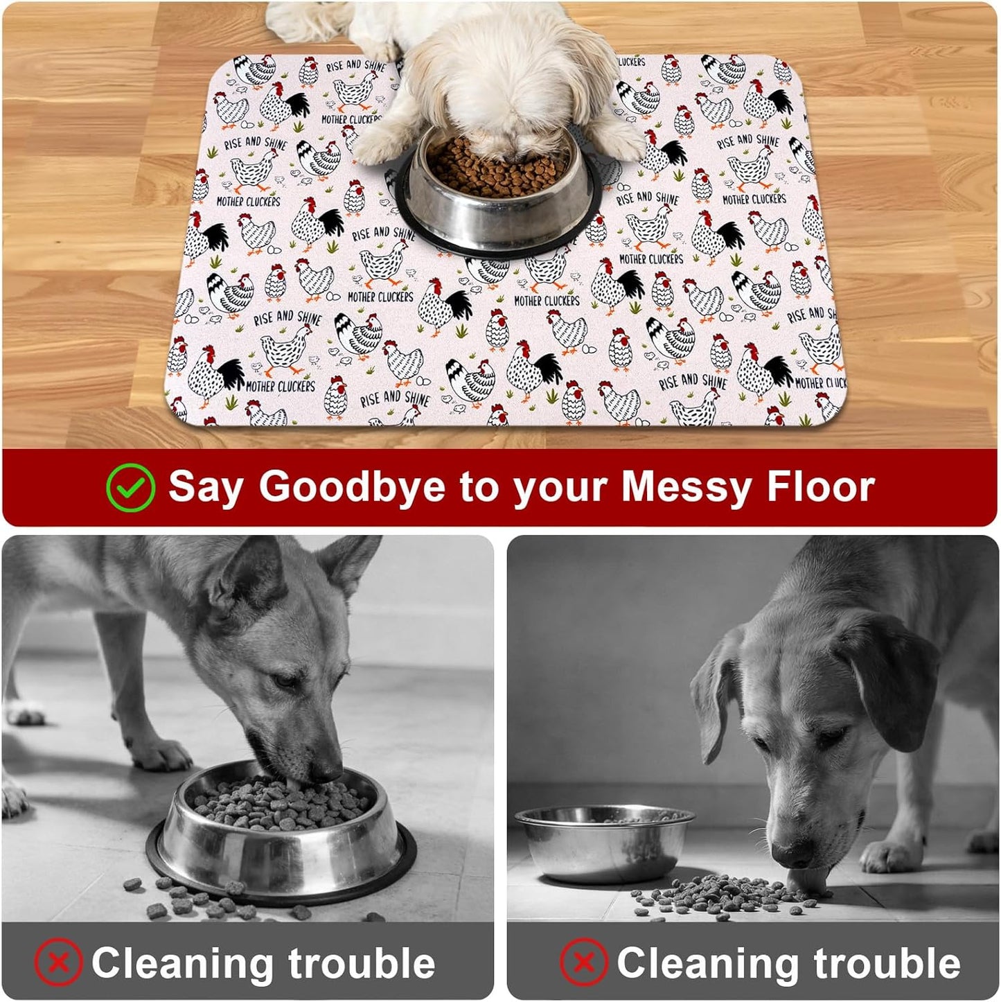 Dog Food Mats for Floors Waterproof Mat for Cat Food and Water Bowls - Absorbent Quick Dry Non Slip Mat for Pet Feeding