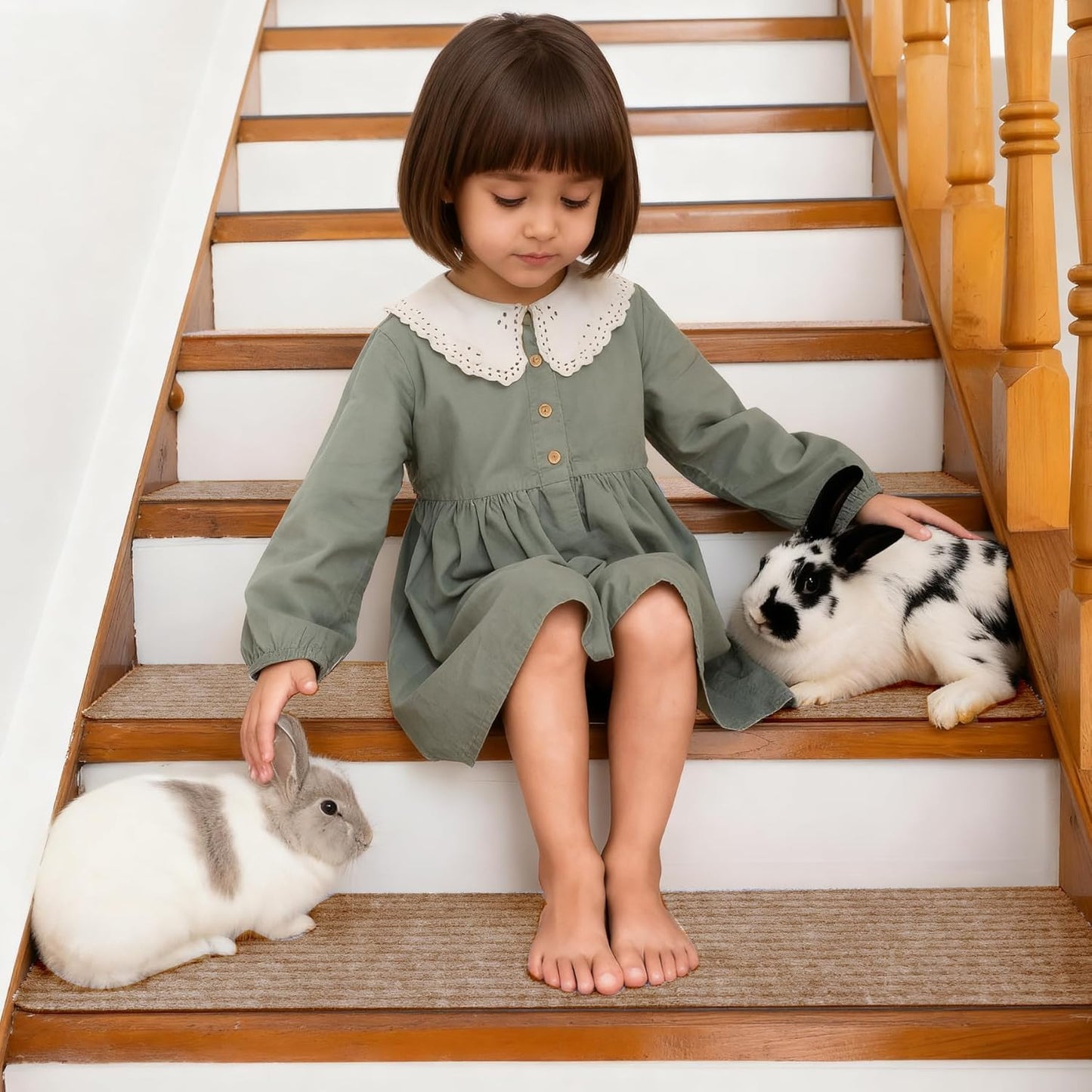 Extra Wide Non Slip Stair Treads for Wooden Steps – 15 Pack 9" x36'' Extra Wide Carpet Runners with Reusable Adhesive, Step Pads for Dogs, Kids, Seniors, Machine Washable – Geige
