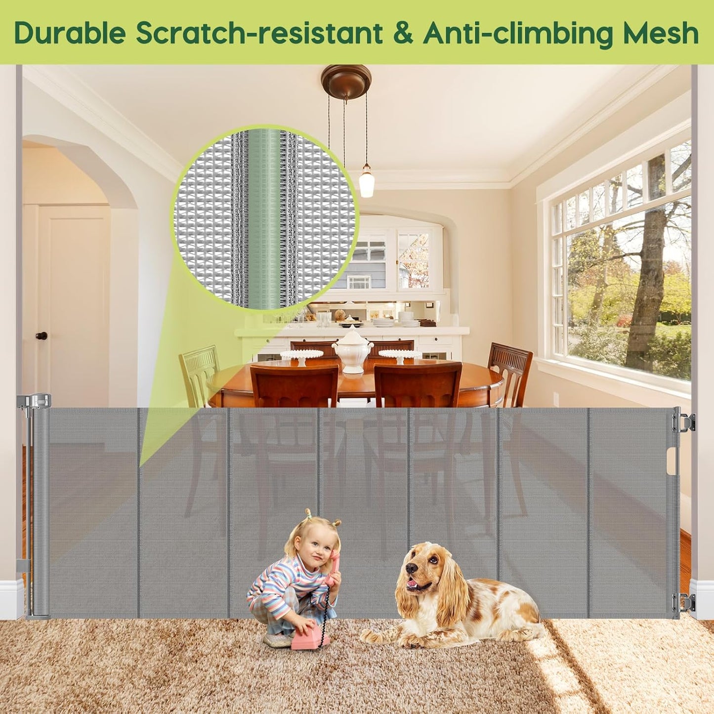 Reinforced 80 Inch Retractable Baby Gate Extra Wide Baby Gate for Wide Openings, Indoor/Outdoor Retractable Dog Gate for Doorway, Mesh Dog Gate Indoor Prevent Babies/Pets from Crawling Under, Black