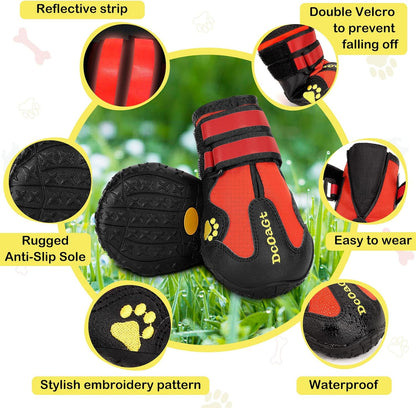 DcOaGt Dog Shoes for Large Dogs, Waterproof Anti-Slip Dog Boots & Paw Protectors for Summer Hot Pavement Winter Snow, Breathable and Reflective Dog Booties for Hiking/Walking/Outdoor/Floor