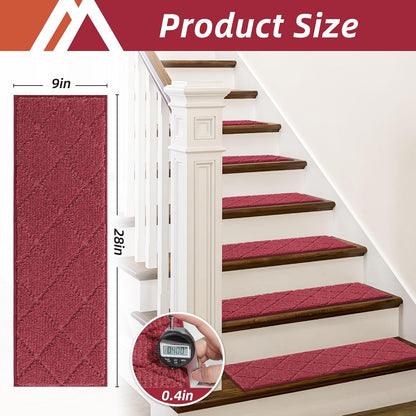 COSY HOMEER Edging Stair Treads Non-Slip Carpet Mat 28inX9in Indoor Stair Runners for Wooden Steps, Edging Stair Rugs for Kids and Dogs, 100% Polyester TPE Backing (7pc, Beige)