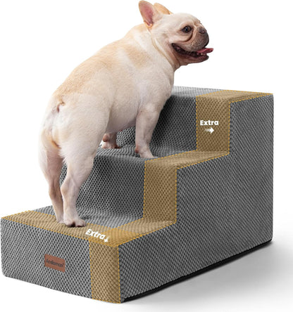 Aodisman Dog Stairs for Small Dogs, 3-Step Non-Slip Pet Stairs for Couch Sofa and Chair, Dog Bed Stairs for Puppy, Older Cat,Grey,13.6" H