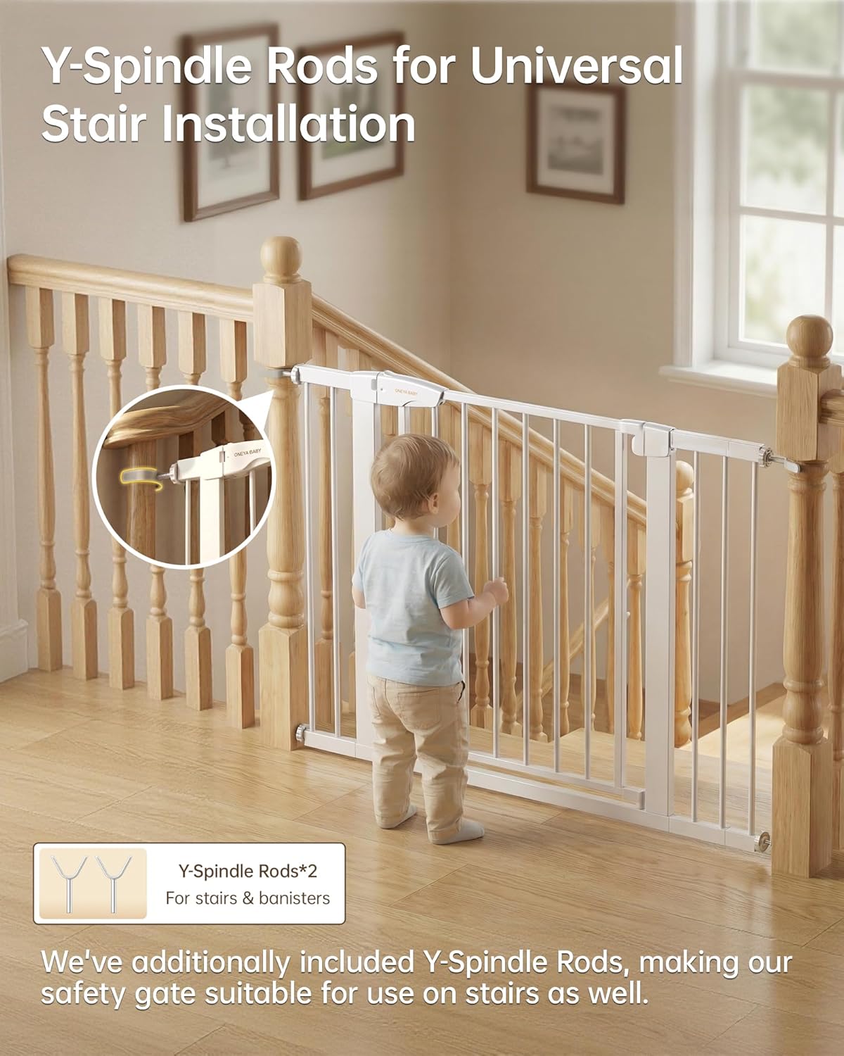 Baby Gate for Stairs, 29.92-48” Wide Pressure Mounted Baby Gate No Drill Needed, Auto Close Dog Gate for Doorways, Easy Walk Through Safety Child Gates for Toddler & Pet/Puppy, Indoor, White