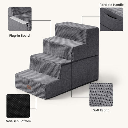 Aodisman Dog Steps for Bed and Couch, 4-Step Pet Stairs for Small Dogs, Indoor Non-Slip Dog Stairs for Old Cats, Puppy, Small Medium Dogs,18.5" H,Grey