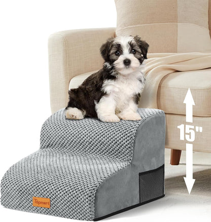 Topmart High Density Extended Foam Dog Ramp&Steps 2 Tiers,11.8" High,Non-Slip Dog Stairs,Soft Foam Pet Ladder with Removable Cover,Best for Injured,Older Cats,Pets with Joint Pain