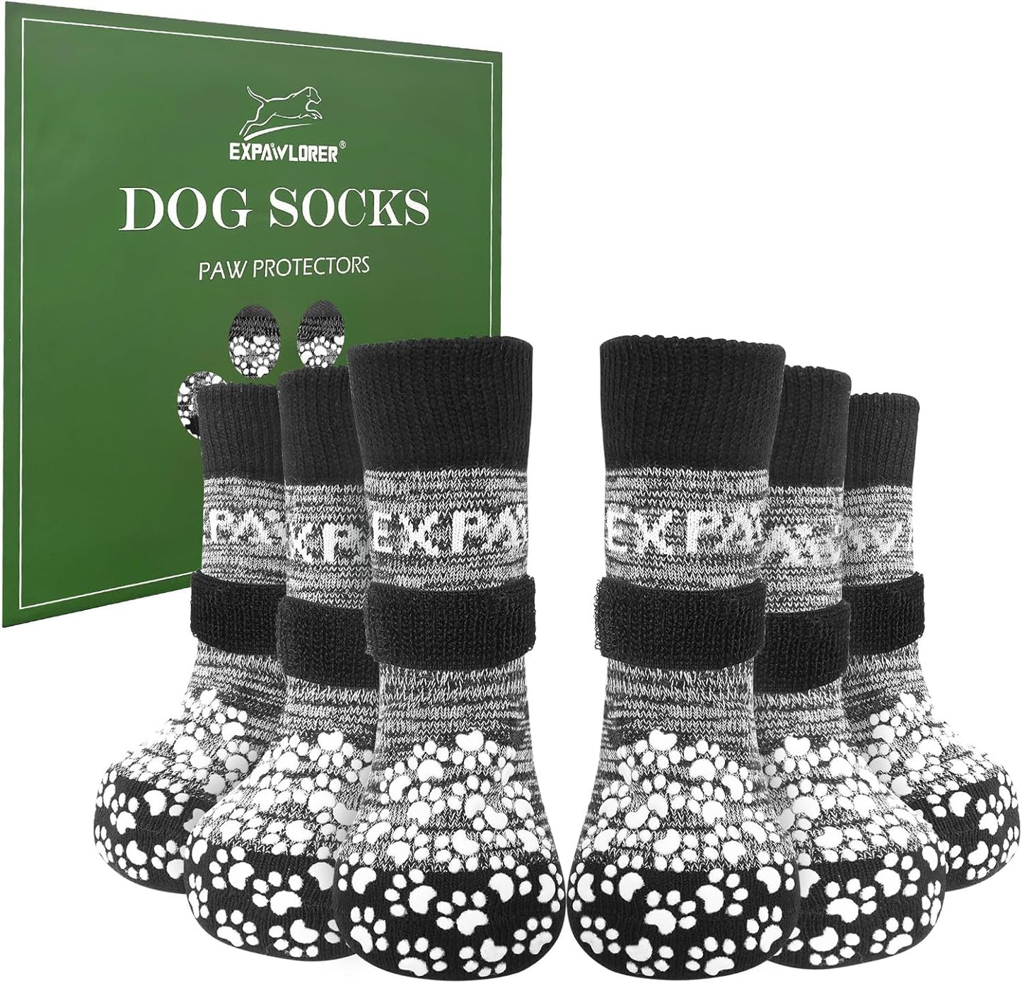 EXPAWLORER 6Pcs Anti-Slip Dog Socks to Prevent Licking Paws,Dog Shoes for Hot Pavement,Dog Booties Traction Control on Hardwood Floor,Boots & Paw Protectors, for Puppy Small Medium Large Senior Dogs