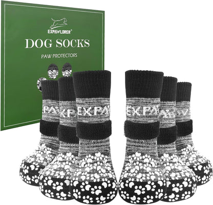 EXPAWLORER 6Pcs Anti-Slip Dog Socks to Prevent Licking Paws,Dog Shoes for Hot Pavement,Dog Booties Traction Control on Hardwood Floor,Boots & Paw Protectors, for Puppy Small Medium Large Senior Dogs