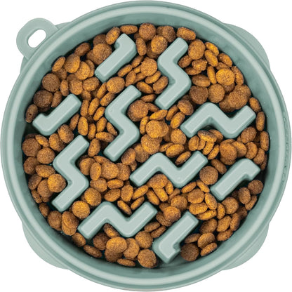 Outward Hound Fun Feeder Slo Bowl – Large 4‑Cup Capacity, Slow Feeding, Medium to Large Dogs, Non‑Slip, Blue, Notch Pattern