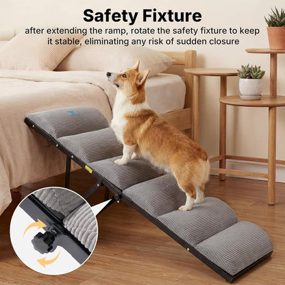 Veehoo Dog Ramp for Bed Couch for Small to Large Dog, Foldable Ramp for Dogs to Get on Bed 5 Adjustable Height from 17" to 23", Pet Cat Stairs Doggy Steps Non Slip with Metal Frame, Up to 130lbs