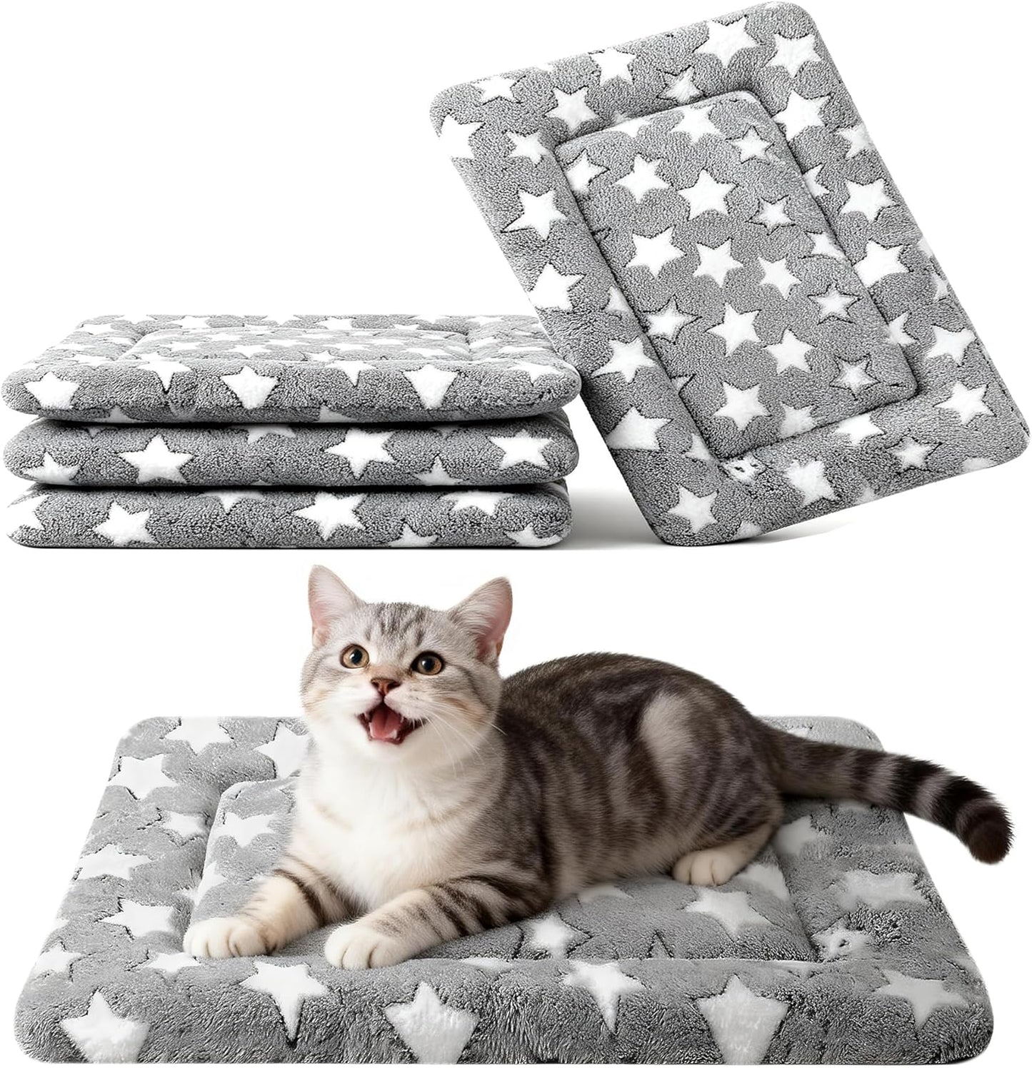 Dog Bed Mat, Reversible Crate Pad & Cute Dog Bed - Machine Washable Kennel Mat with Ultra Soft for Small Dogs (Cool/Warm), 24" x 18", Grey&Star