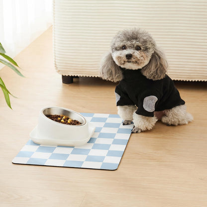Checkered Dog Feeding Mat, Absorbent Mats for Dog Food and Water Bowl, Dispenser, Retro Aesthetic Khaki Beige Checkerboard Pet Placemat for Dogs, Cats, Puppy Accessories, 12" X 19”