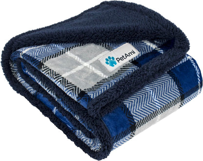 PetAmi Dog Blanket for Medium Large Dogs, Pet Bed Blanket Cat Puppy Kitten, Fleece Furniture Couch Cover Protector Sofa Car, Soft Sherpa Dog Throw Plush Reversible Washable, 40x60 Plaid Dark Gray