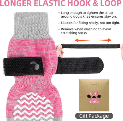 PUPTECK Anti Slip Dog Socks with Double Grippers for Hardwood Floors, Shoes for Hot/Cold Pavement, Boots & Paws Protectors to Prevent Licking, Traction Booties for Senior Small Large Dogs
