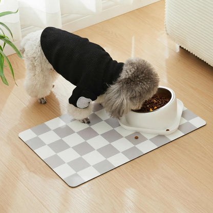 Checkered Dog Feeding Mat, Absorbent Mats for Dog Food and Water Bowl, Dispenser, Retro Aesthetic Khaki Beige Checkerboard Pet Placemat for Dogs, Cats, Puppy Accessories, 12" X 19”