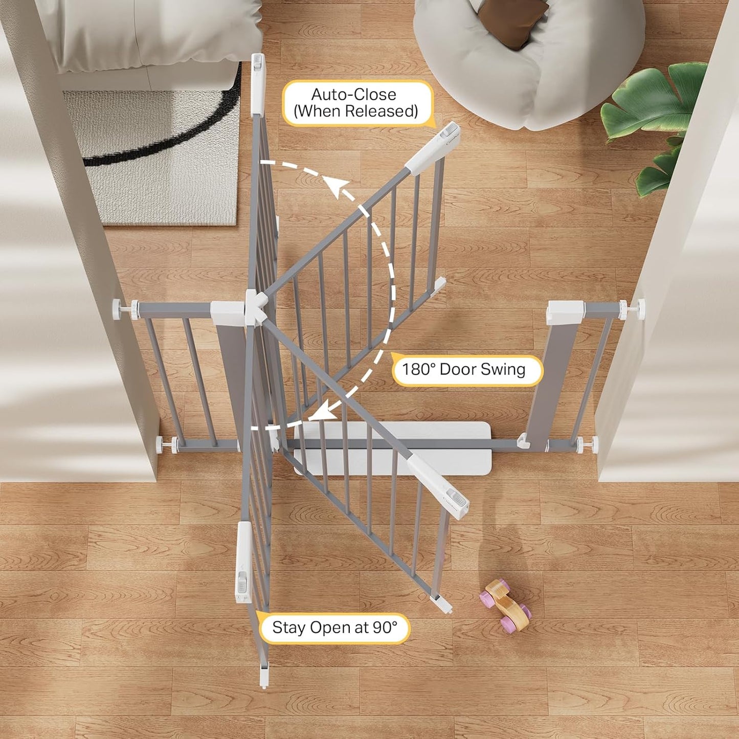 Cumbor 36.6-64" Extra Wide Baby Gate for Stairs, Dog Gates for Doorways, Auto-Close Pet Gate Indoor, Pressure Mounted Walk Through Safety Child Gate for Kids Toddler, Tall Pet Puppy Fence Gate, Brown
