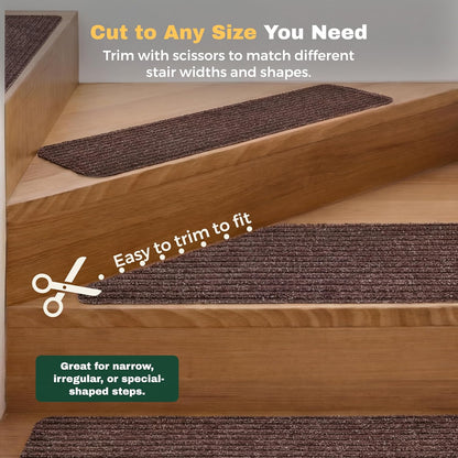 MBIGM 8" X 30" (15 in Pack) Nonslip Carpet Stair Treads Non-Skid Safety Rug Slip Resistant Indoor Runner for Kids Elders & Pets with Reusable Adhesive - Brown - Non Slip Stair Treads Indoor