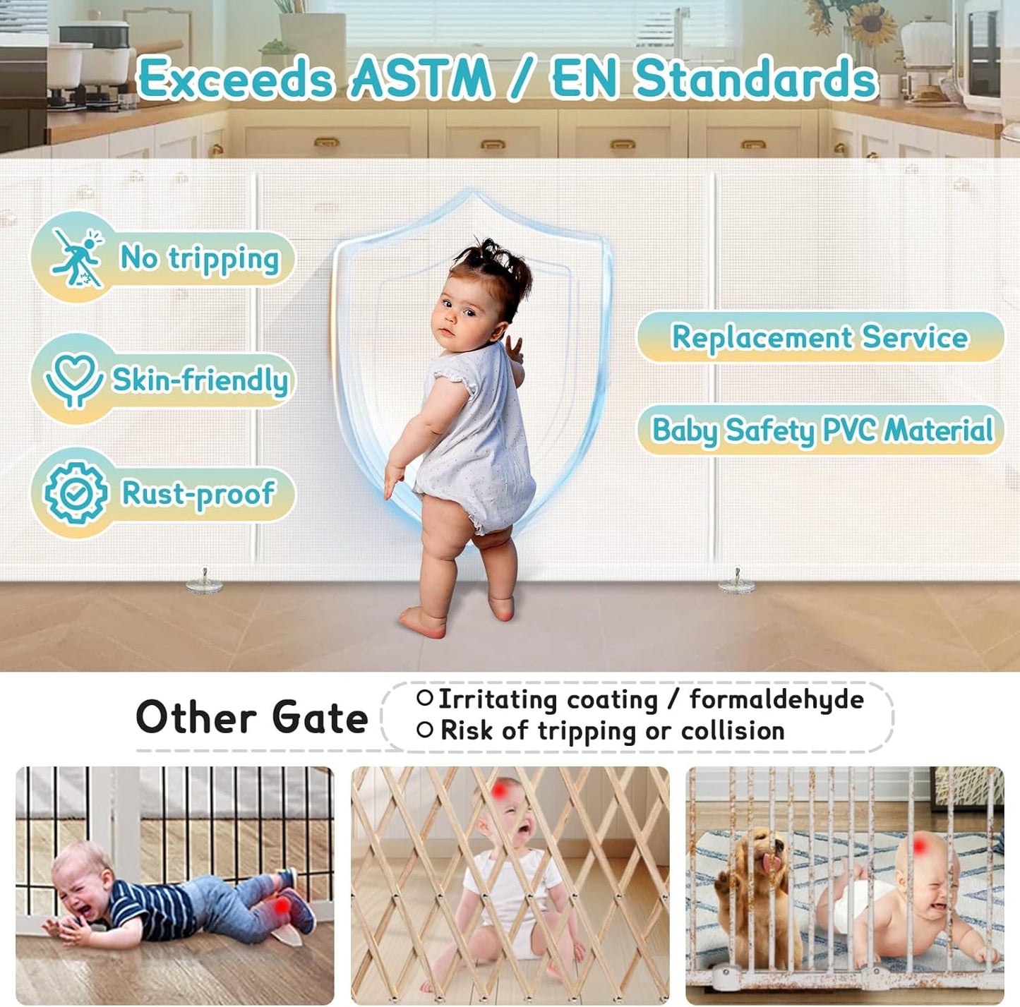 160 Inch Retractable Baby Gates Extra Wide, 42 Inch Extra Tall Retractable Gate, 13 FT Reinforced Retractable Dog Gate with Reinforcement Rod to Prevent Crawling Through, for Doorways, Stairs, Hallway