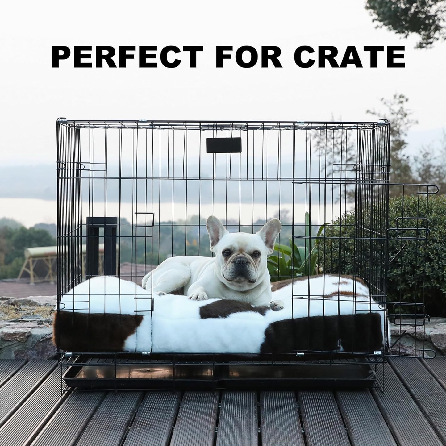 Bedfolks Waterproof Dog Crate Bed, Plush With Removable Washable Cover, Faux Fur Crate Pad for Medium Dogs, Fluffy Kennel 29"x21", Dark Grey