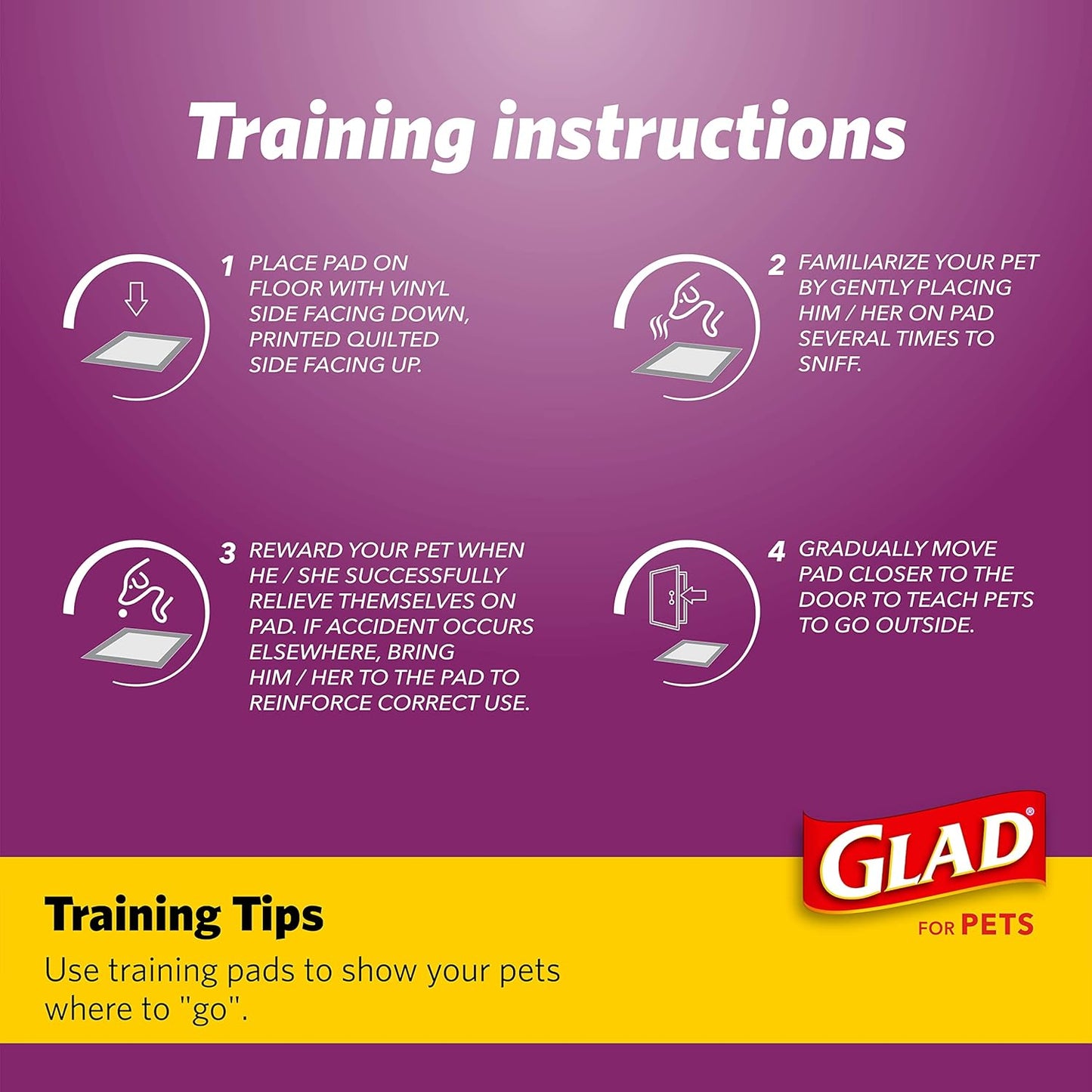 Glad for Pets Washable Dog Pee Pads, Medium, 24 x 36 Inch, 2 Count, Gray with Paw Prints, 3-Layer Leak Protection, No-Slip Vinyl Bottom, Reusable Puppy Training Pads