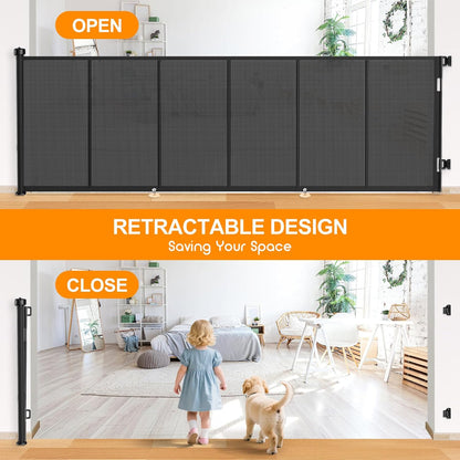 Upgrade 120 inch Retractable Baby Gates, EZIGO Extra Wide Baby Gate for Large Opening Extra Long Mesh Gate for Kids or Pet Dog Gate Child Safety Gate for Stairs Hallways Doorway Indoor Outdoor, Gray