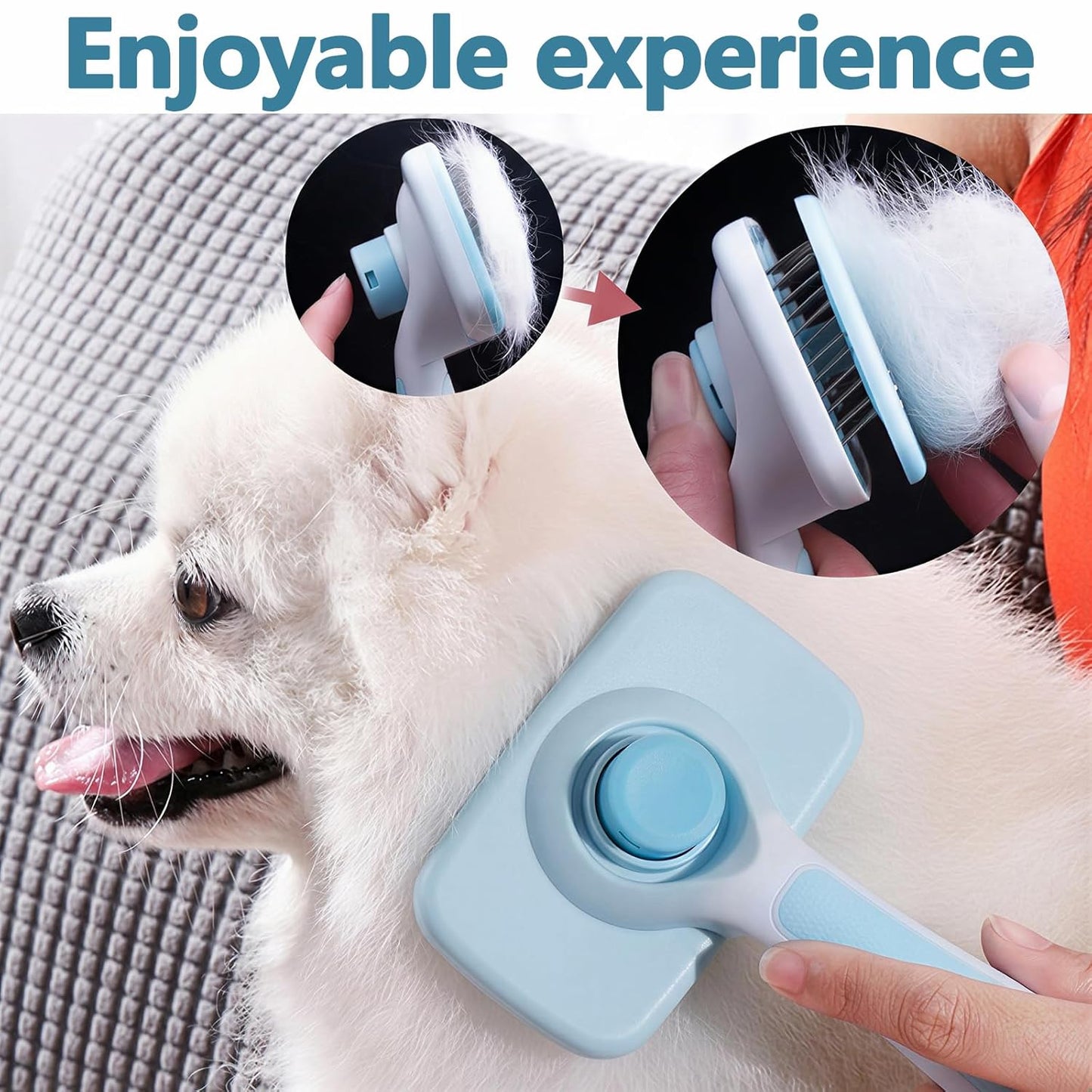 Self-Cleaning Cat Shedding Grooming Brush for Small Dog Pet Short Hair Remover Set Reusable Lint Removal Tool Carpet Scraper for Clothes Couch Bedding Furniture Car Pink