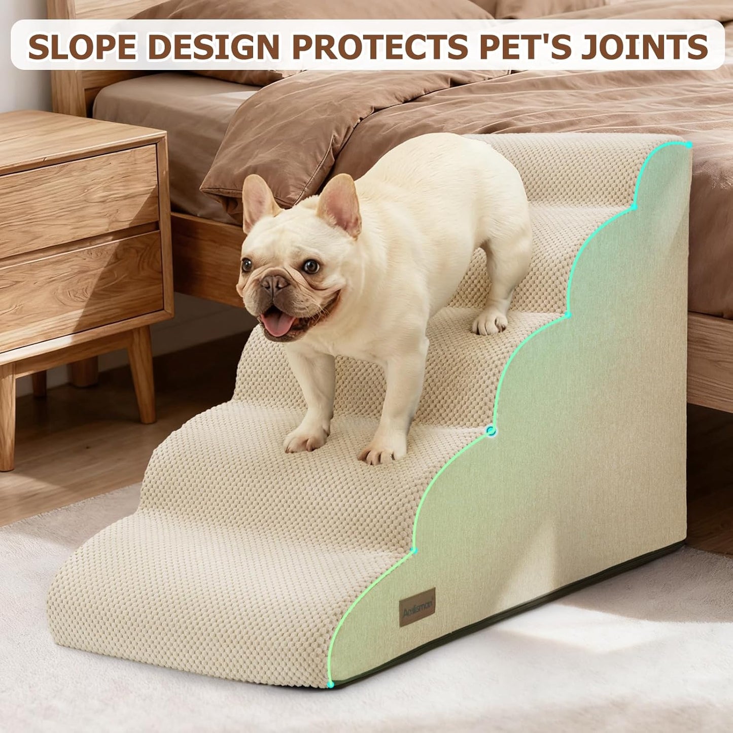 Aodisman Dog Ramp and Stairs for Small Dogs & Cats,3-Step Pet Stairs for Couch Sofa and Chair,Indoor Anti-Slip Dog Stairs for Old Cats and Puppy,Beige