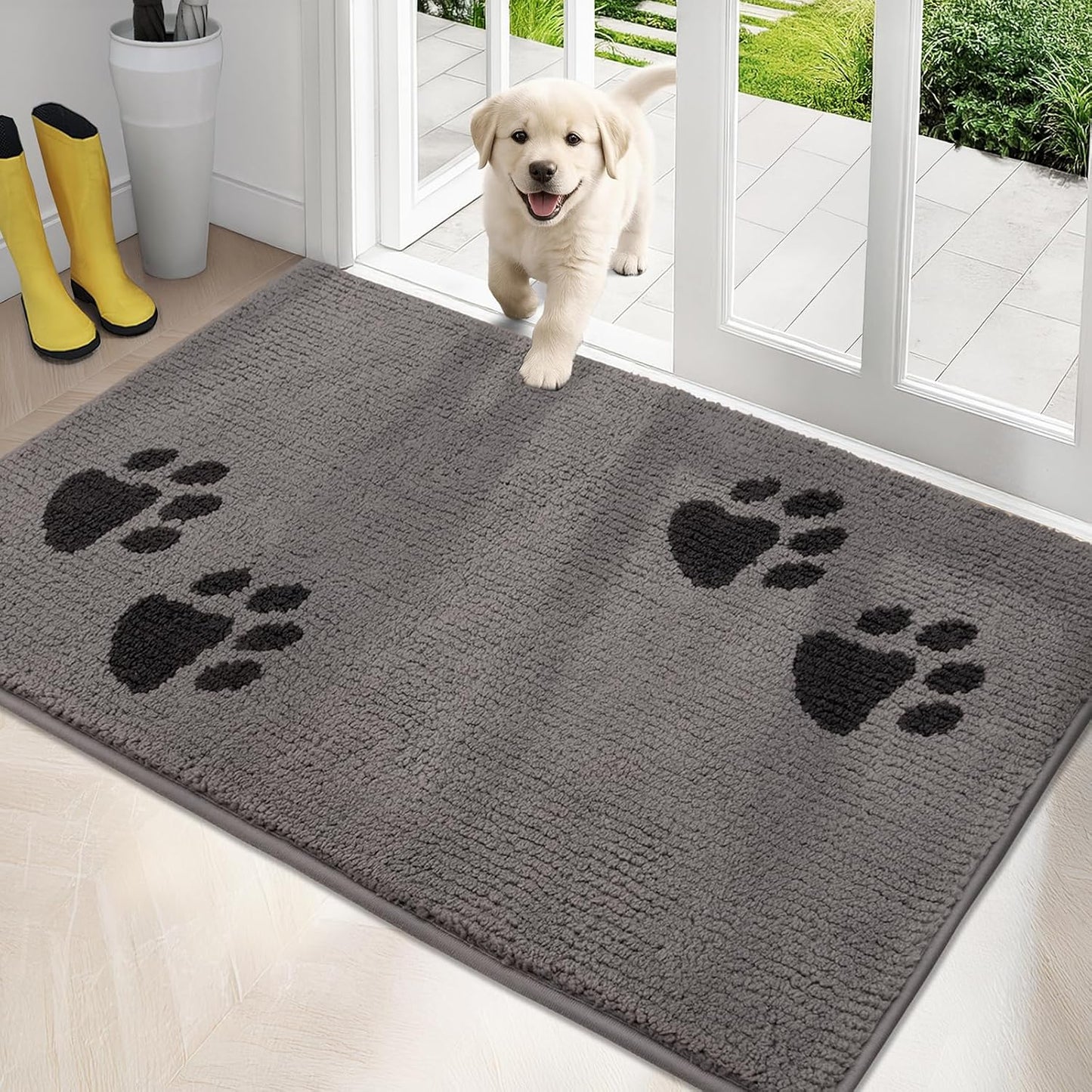 PURRUGS Dirt Trapping Door Mat 20" x 31.5", Non-Skid/Slip Machine Washable Microfiber Entrance Rug, Shoes Scraper, Dog Doormat, Super Absorbent Floor Mat for Muddy Wet Shoes and Paws, Grey